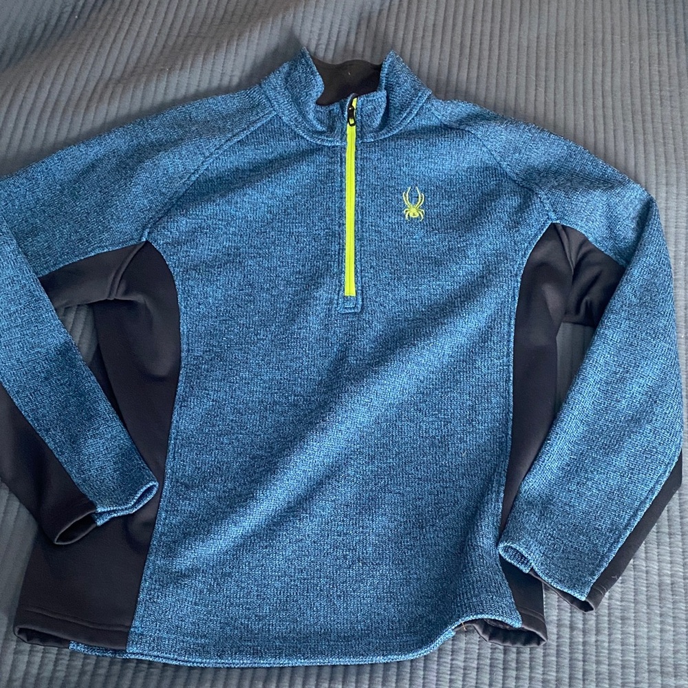 Spyder Men's Heathered Blue and Black Zip-Up Sweater